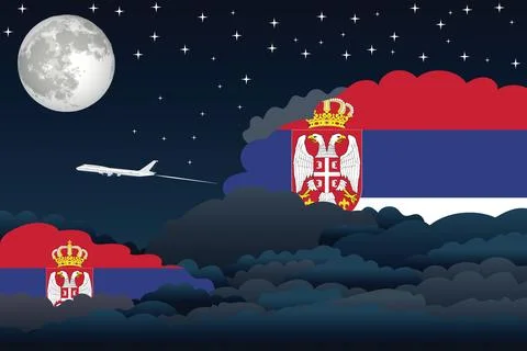 Serbia Night Clouds Airplane Vector Illustration Stock Illustration