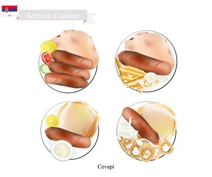 Serbian Cuisine, Illustration of Cevapi or Traditional Charcoal Grilled Mince Illustrazione stock