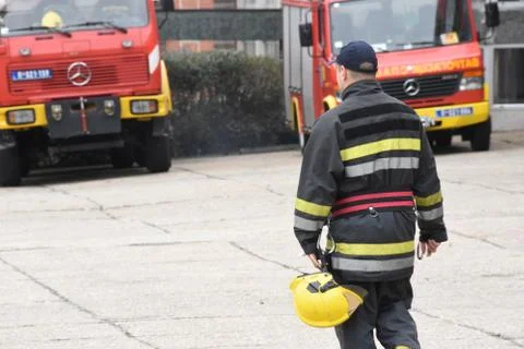 Serbian firefighter in uniform Stock Photos