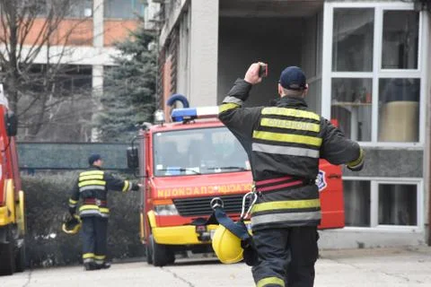 Serbian firefighter in uniform Stock Photos