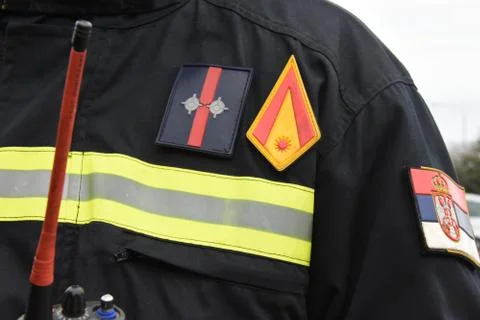 Serbian firefighter in uniform Stock Photos