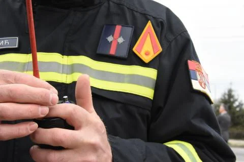 Serbian firefighter in uniform Stock Photos