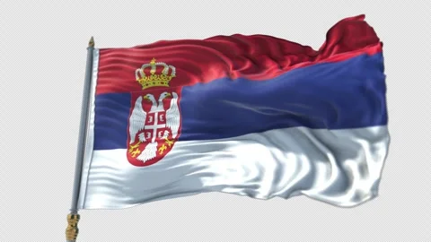 Serbian Flag on a flagpole Waving on Transparent Alpha Background Stock Footage 292308997