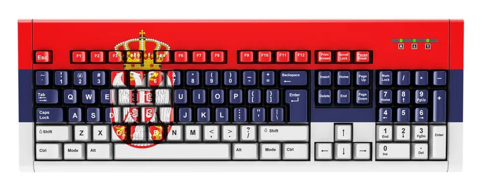 Serbian flag painted on computer keyboard. 3D rendering 스톡 일러스트