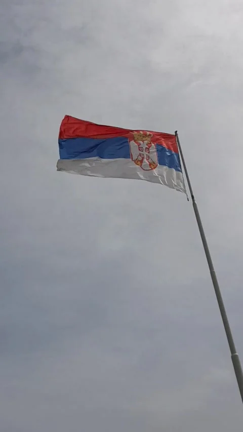 Serbian flag on the pole Stock Footage 270536736