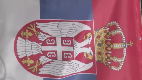 Serbian flag on pole, wind weather, day Stock Footage 327973411