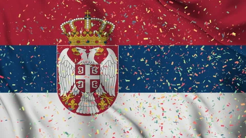 Serbian flag seamless animation with paper confetti Video stock 223344057