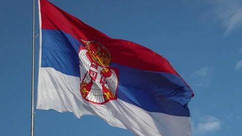 Serbian Flag Waving in the Wind Slow Motion Close-Up Stock Footage 318746072