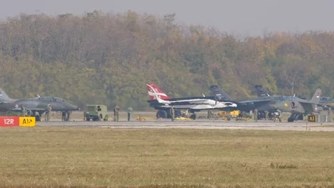 Serbian Ground Attack and Bomber Military Aircraft with Mimetic Green Camouflage 動画素材 82793293