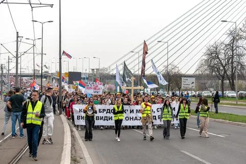 Serbian students and citizens protest against government corruption Stock Photos