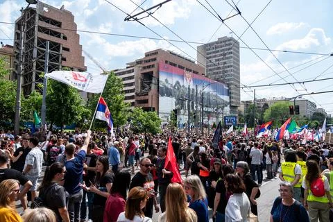 Serbian students and workers protest against government corruption on Inter.. Stock Photos