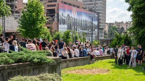 Serbian students and workers protest against government corruption on Inter.. Stock Photos