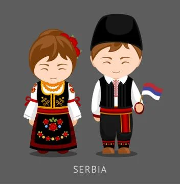 Serbs in national clothes with flag. Stock Illustration