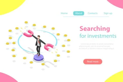 Serching for investment flat isometric vector illustration. Illustrazione stock