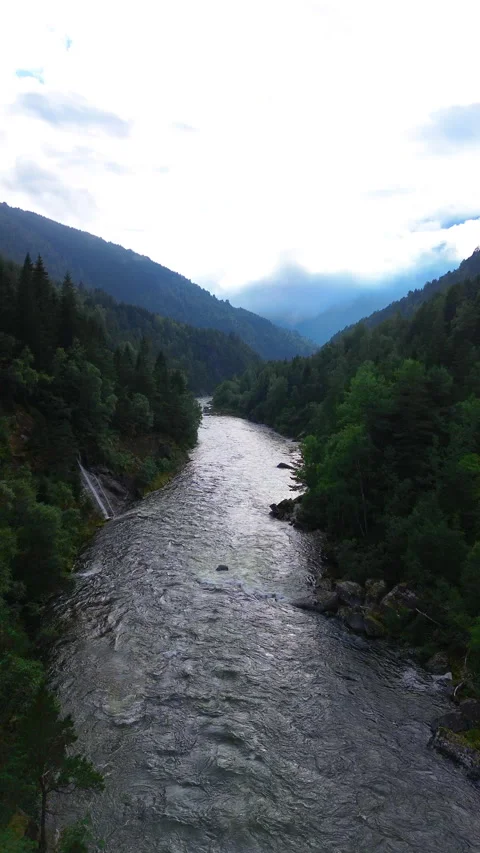 Serene 4K River Flowing Through Lush Mountains in Norway, Portrait Orientation Vídeos de archivo 296024655