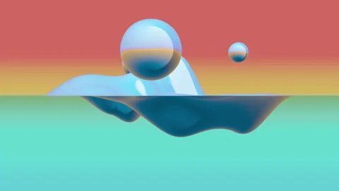 A serene abstract 3D scene with floating glossy forms and soft pastel gradi.. Stock Footage 337203030