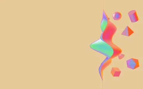 A serene abstract 3D scene with floating glossy forms and soft pastel gradi.. イラスト素材