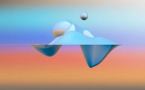 A serene abstract 3D scene with floating glossy forms and soft pastel gradi.. イラスト素材