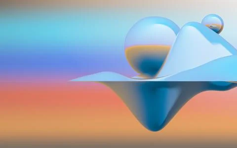 A serene abstract 3D scene with floating glossy forms and soft pastel gradi.. イラスト素材