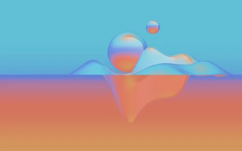 A serene abstract 3D scene with floating glossy forms and soft pastel gradi.. イラスト素材