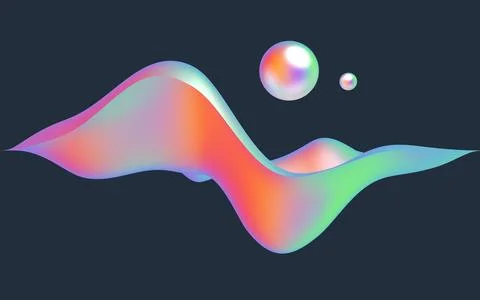 A serene abstract 3D scene with floating glossy forms and soft pastel gradi.. イラスト素材