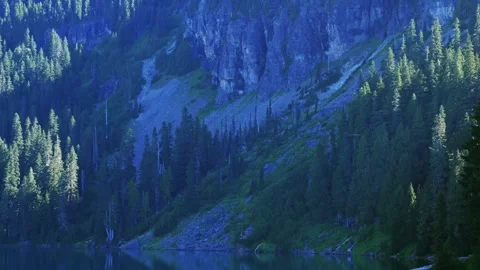 Serene Alpine Lake Reflection in Mowich Lake Area, Mount Rainier National Park Stock Footage 332080332
