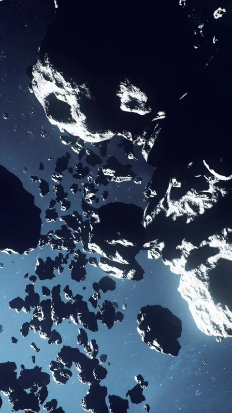 Serene asteroid arena bathed in luminous cosmic glow unmistakably Stock Footage 329680825