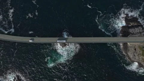 Serene Atlantic Road cuts through Norway coastline, top-down perspective Stock Footage 320732703