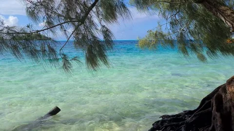 Serene Beach on Bora Bora Island, French Polynesia. White Sand and Turquoise Stockbeeldmateriaal 334817030