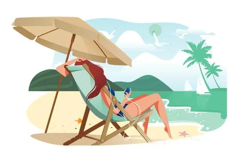 Serene Beach Scene Stock Illustration