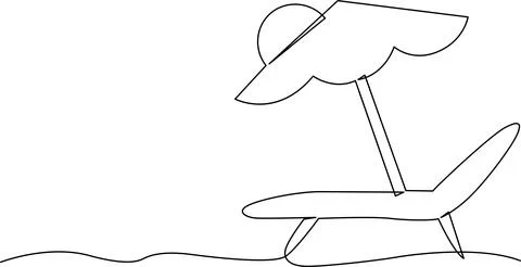 A serene beach scene with a single lounge chair and an umbrella. Vector Stock Illustration