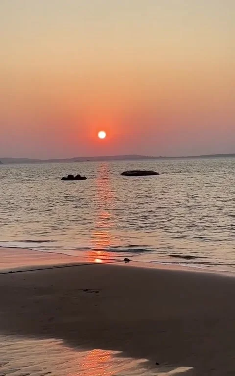 A serene beach scene at sunset captured in a calming video Vídeos de archivo 333022132