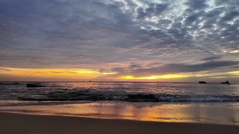 Serene Beach Sunset Waves Relaxation Footage Stock Footage 264811174