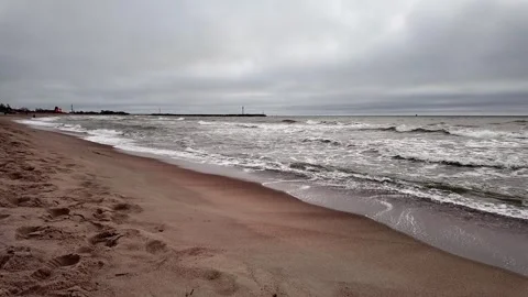 Serene Beach View with Dramatic Overcast Skies Video stock 325475061