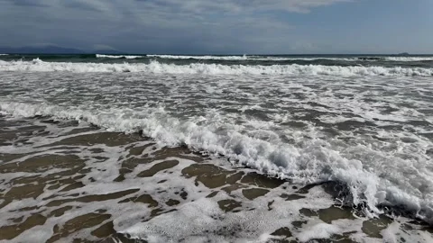 Serene Beach Waves Under Clouds Stock Footage 290080718