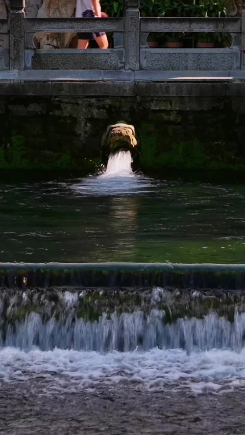 Serene Black Tiger Spring Gushing Water in Jinan Park Stock Footage 331216542