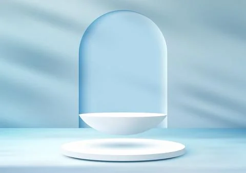 Serene Blue Backdrop with Floating 3D White Platform and Arched Window for .. Stock Illustration
