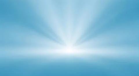 A serene blue background featuring a bright light source radiating upward i.. Stock Illustration