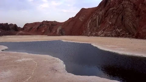 Serene blue pool nestled in a dramatic red rock salt, stock footage. Stock Footage 304968044
