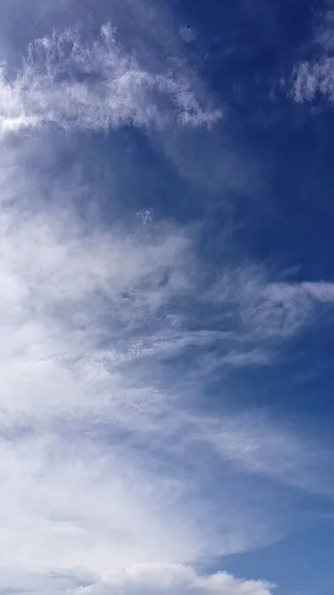 Serene Blue Sky with Soft White Clouds &amp; Flying Bird | Relaxing Nature Footage Stock Footage 340274095