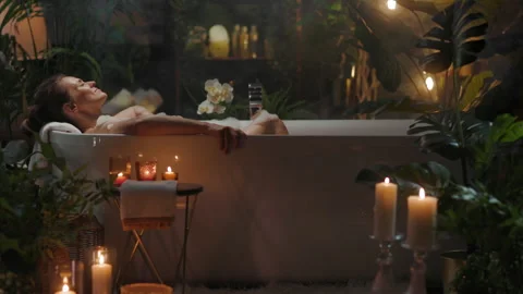 Serene Bubble Bath Escape - Tranquil Spa Moment Video stock 310146112