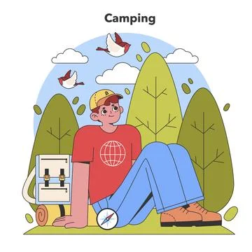 Serene Camping Escape. Flat vector illustration 스톡 일러스트