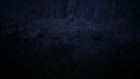 Serene coastal reflection under faint moonlight with mysterious ambiance Stock Footage 335595161