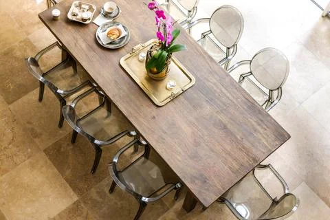 A serene dining table set Stock Photos