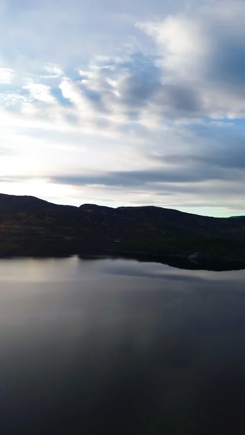 Serene droneshot over large lake in Norway. Sunny and blue sky with clouds Stock-Footage 319827448