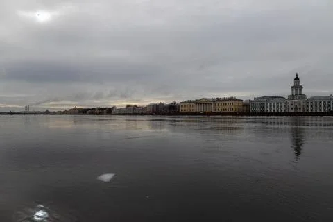 Serene Dusk Reflection on the Neva River in Saint Petersburg Stock Photos