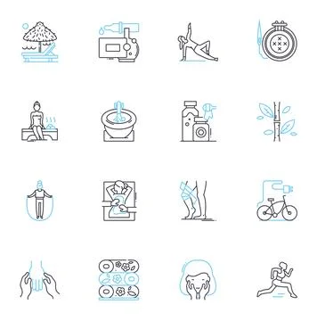 Serene escape linear icons set. Tranquility, Retreat, Peaceful, Calm, Stillness Ilustración de archivo