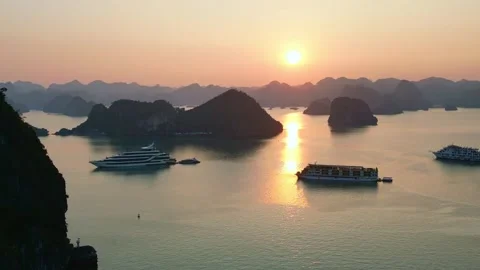 Serene Evening Over Tranquil Sea. Maritime Scene Highlighted By Amber Sunset Stock-Footage 338360449