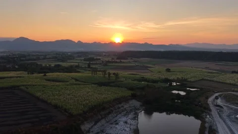 Serene Evening Sunset Over Mountain Landscape Stock Footage 325686774