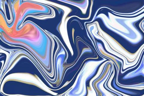 A serene exploration of vibrant patterns on a liquid glossy marble background Stock Illustration